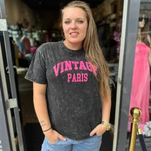 T-shirt "VINTAGE" zwart/roze