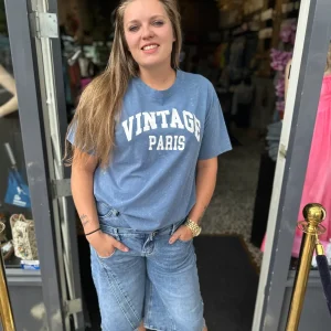 T-shirt "VINTAGE" Blauw/wit