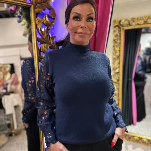 trui kanten mouw "Robyn" navy