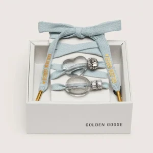 Golden Goose - Veters - Skin Embellishment Light Blue Laces With Crystal Studs And Trasparent Heart Charms - Light Grey